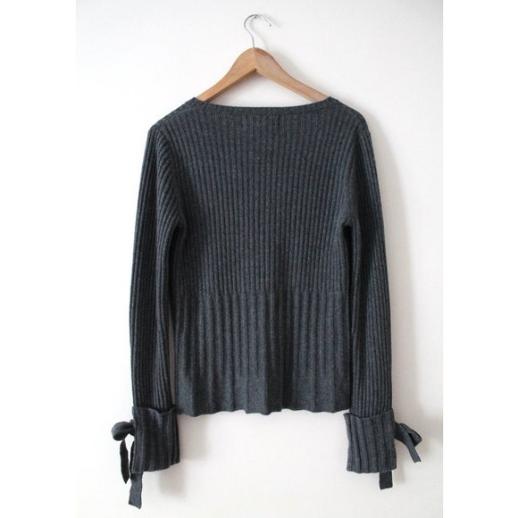 Derek Lam 10 Crosby Tie Sleeve Sweater / Meduim / Dark Grey V-Neck Wool Revolve - Picture 5 of 12